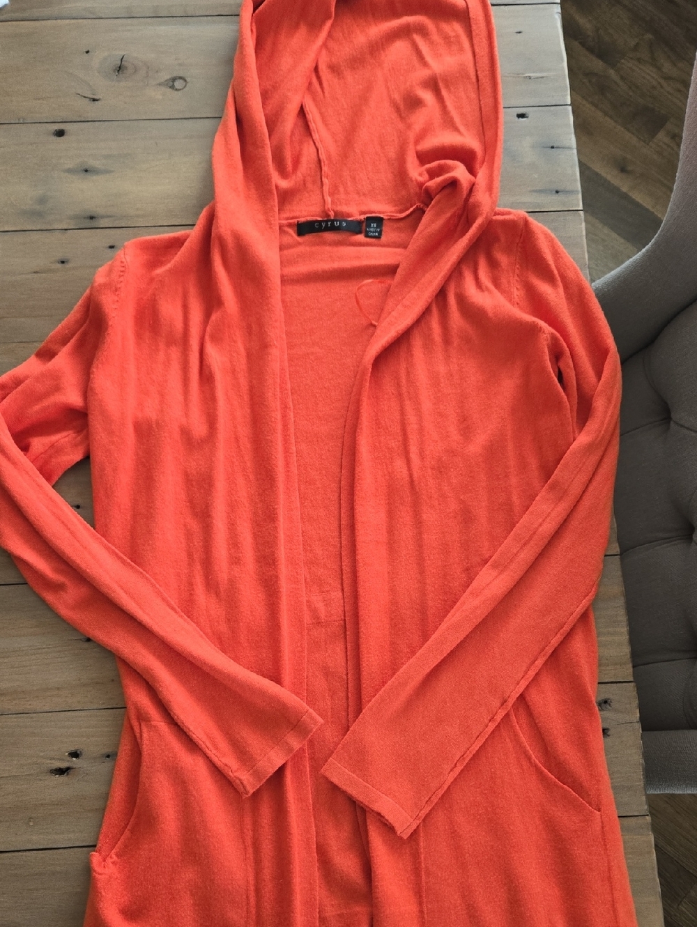 Cyrus Hooded Open Cardigan in Vibrant Coral
